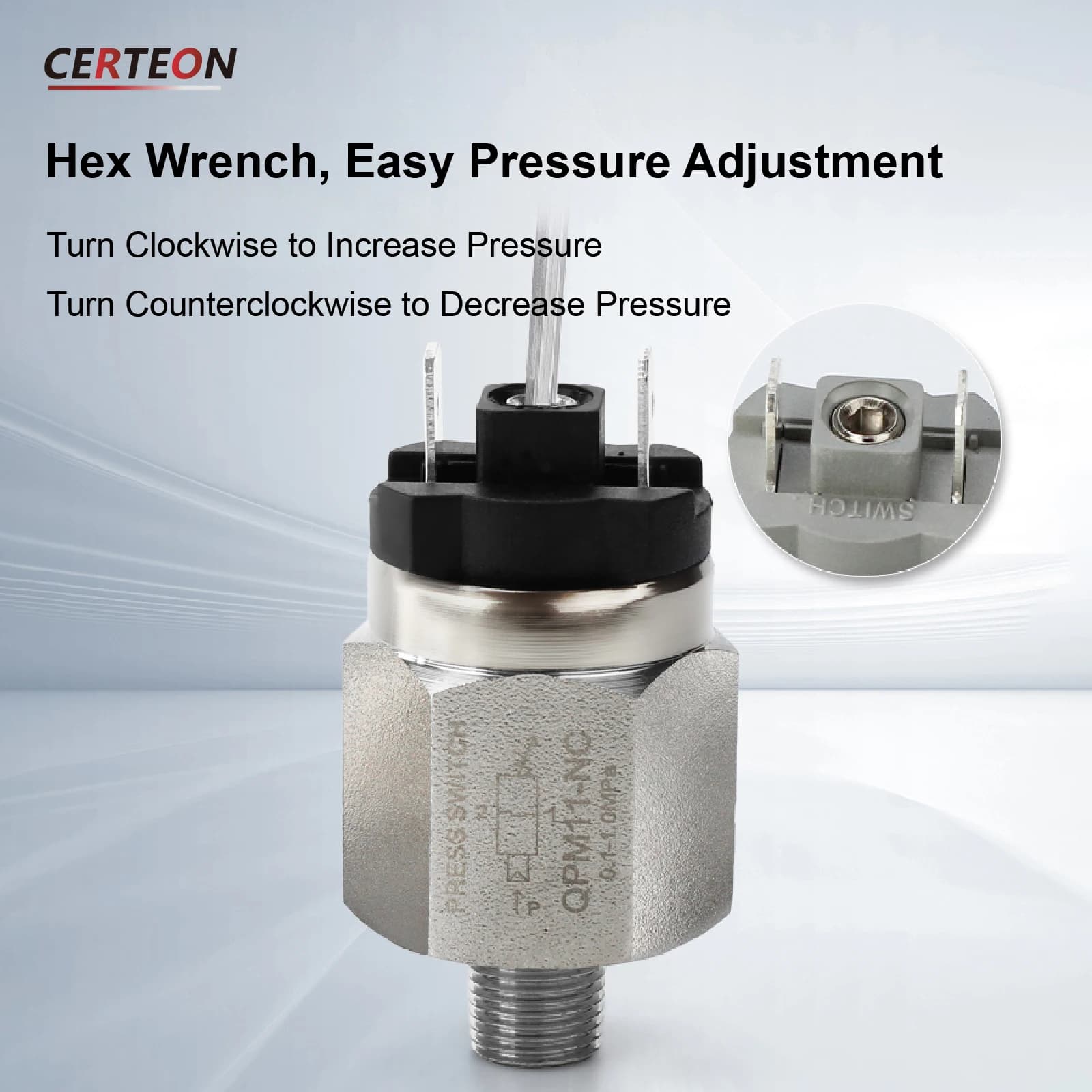 Professional Air Pressure Switch | 0.02-1MPa Adjustable Range | NO/NC Control for Compressors & Hydraulic Systems - Thumbnail 5
