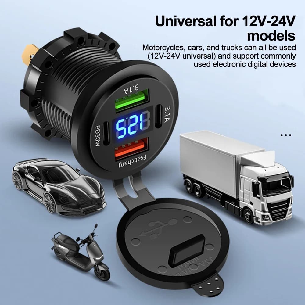 83W Car Charger Outlet | PD30W Dual USB-C & USB-A | Voltmeter for 12V-24V Vehicles - Thumbnail 4