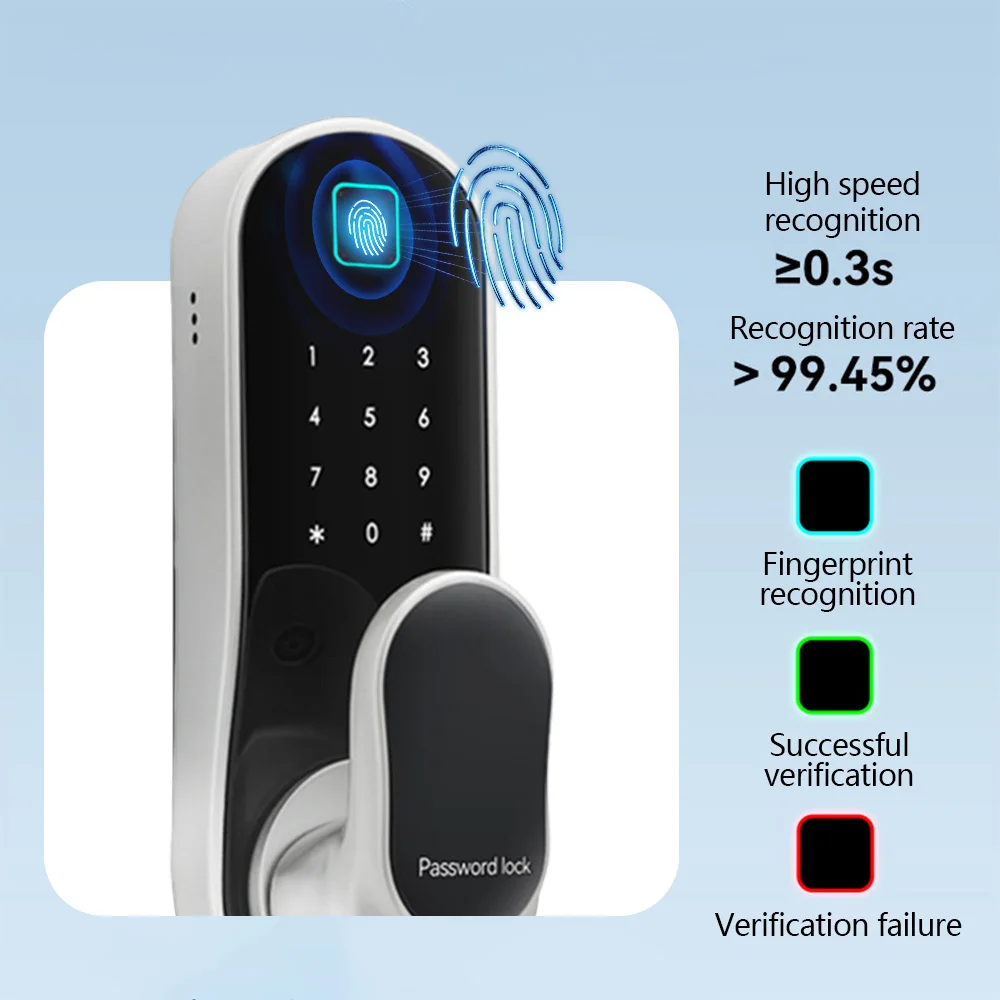 Keyless Entry Door Lock | WiFi & App Remote Biometric Lock | For 30-60mm Doors with Cards & Keys - Thumbnail 3