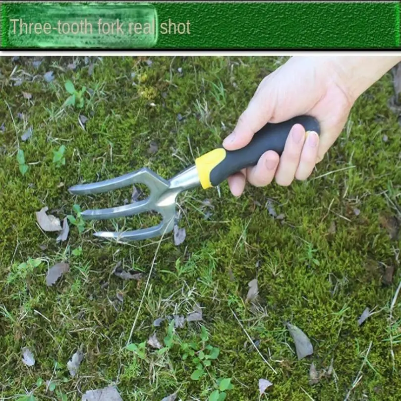 Alloy 3-Claw Garden Rake | Lightweight Soil Loosening Tool | Precision Weeding & Digging - Thumbnail 3