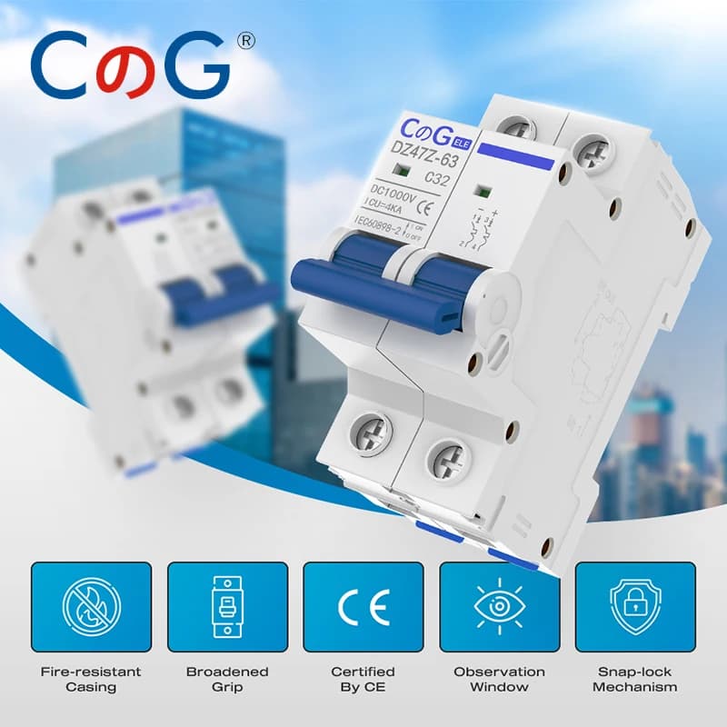 CG 2P MCB 10A 16A 20A 25A 32A 40A50A63A Circuit Breaker DZ47Z 500V/1000V Din Rail Mount DC Disconnect Switch for Solar PV System - Thumbnail 7