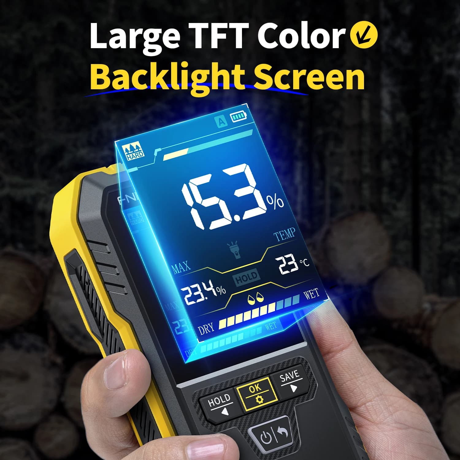 Wood Moisture Meter | Non-Contact Wall & Timber Detector | 17mm Depth | Humidity & Temperature Tester - Thumbnail 6