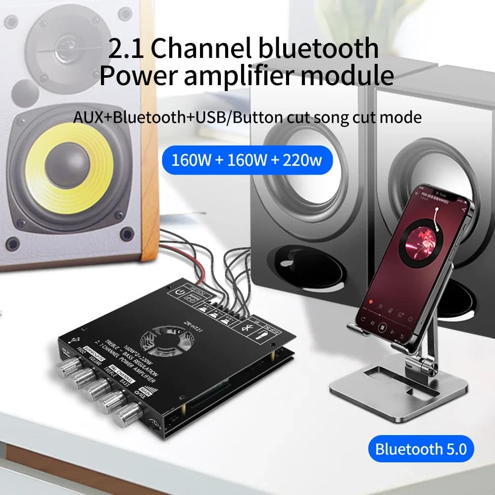 2.1 Channel Amplifier Module | 160W+220W High-Power Output | Bluetooth-Compatible for Subwoofer Systems - Thumbnail 5