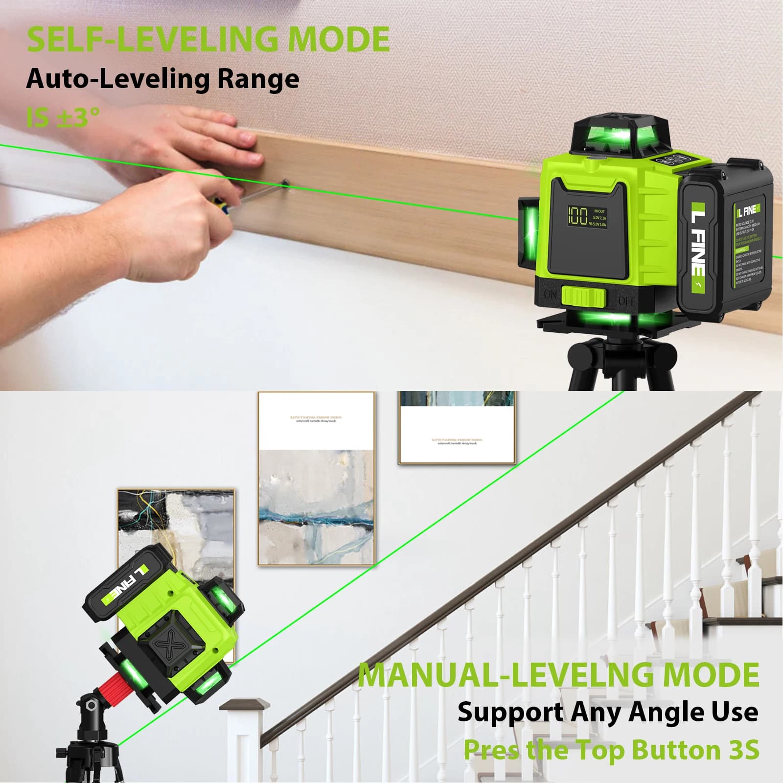 Laser Level | 16 Lines 360° Self-Leveling | Optional Tripod Mount - Thumbnail 4