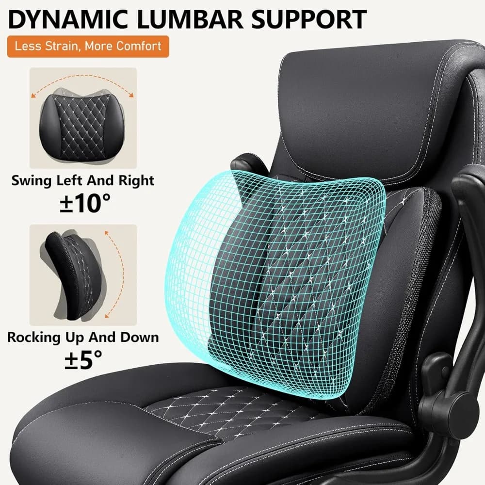Ergonomic Office Chair | Lumbar Support for Back Pain Relief | Leather Chair with Flip-up Arms - Thumbnail 4