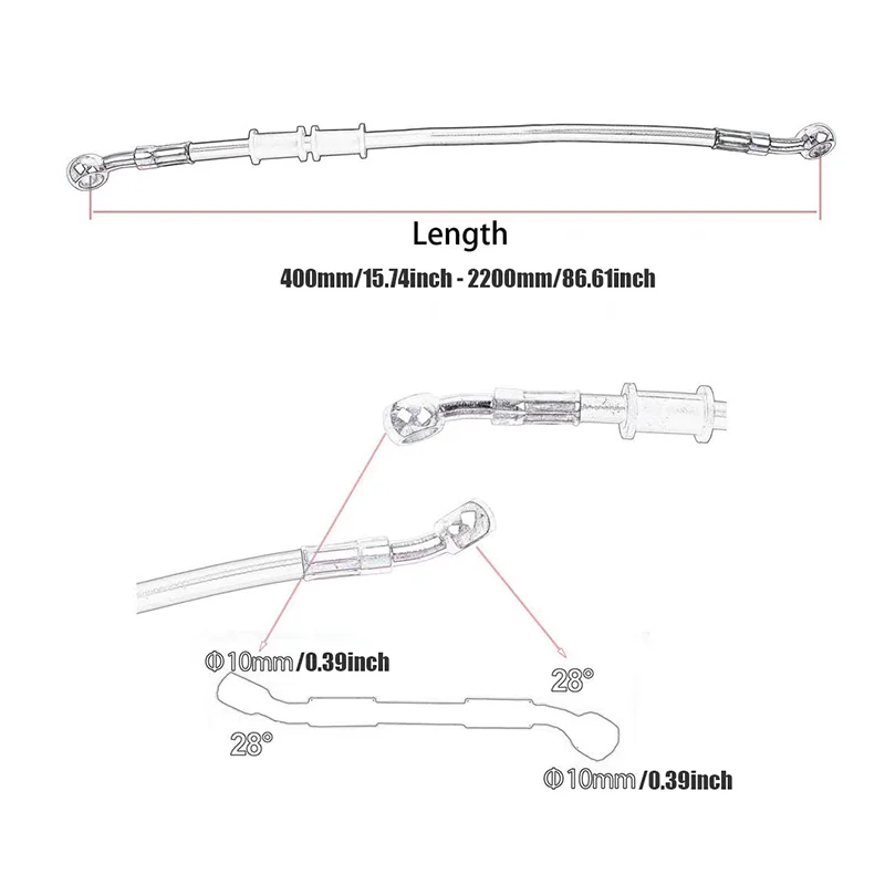 High-Performance Motorcycle Brake Line Kit | 28° Angled Steel-Braided Hose | 10mm High-Pressure Fitting - Thumbnail 4