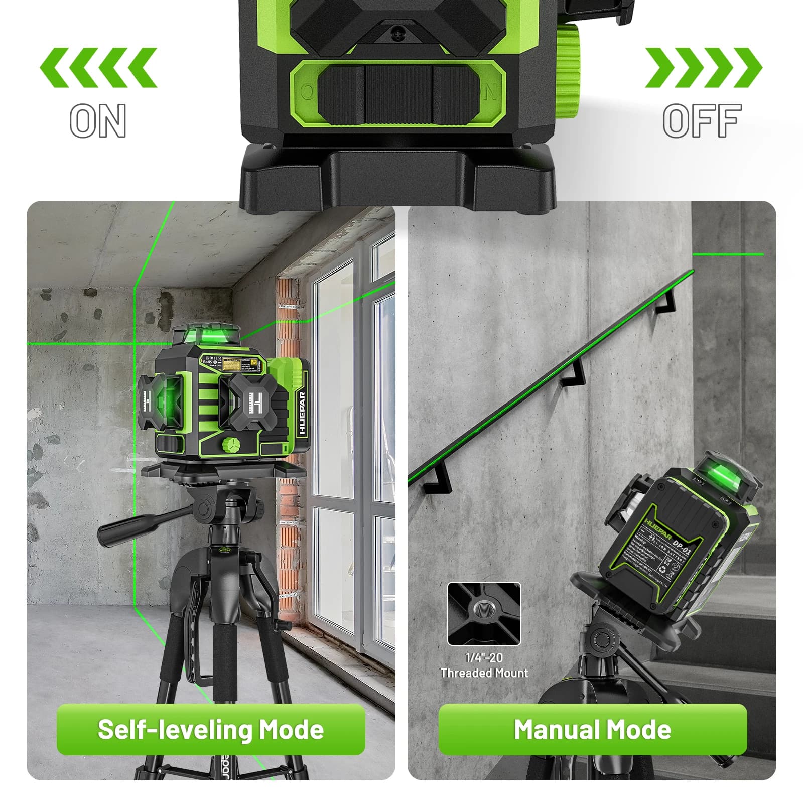 3D Laser Level | 12 Green Lines with Bluetooth | Electric Rotating Base & LCD Remote - Thumbnail 5