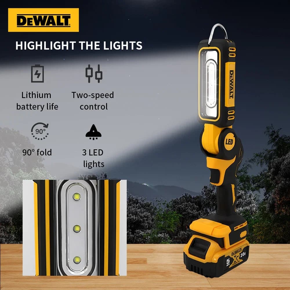 Dewalt 20V Lithium Battery 90 Degree Folding LED Work Light Handheld Multifunctional Portable Camping Torch for Outdoor Camping - Thumbnail 2