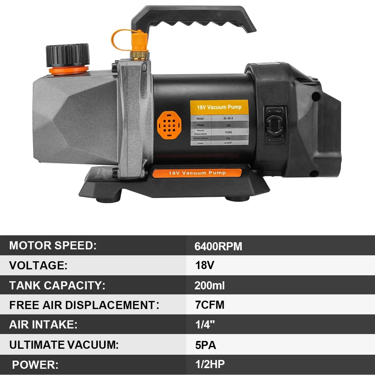 1/2HP 7CFM Vacuum Pump | For Makita 18V Battery | Refrigeration & AC Repair Tools - Thumbnail 2