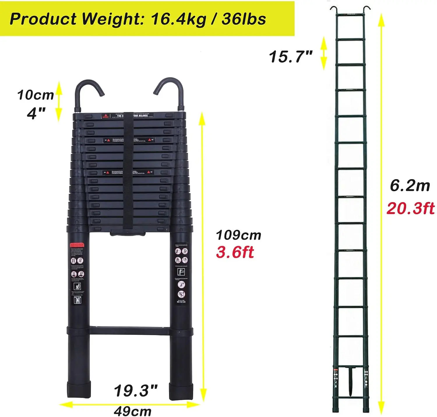 aus Aluminium | 20.3ft/6.2M, 330lbs Tragkraft | Mit abnehmbaren Dachhaken - Thumbnail 5