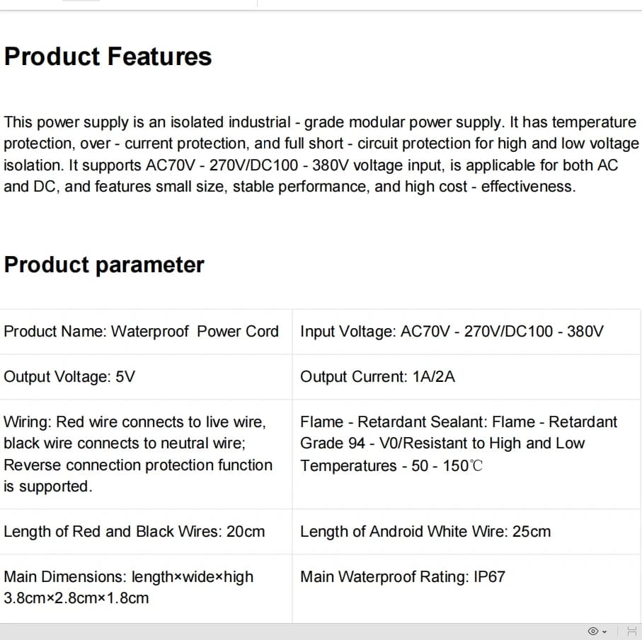 AC to DC Power Adapter | 220V to 5V USB | Waterproof for Security Cameras & WiFi Devices - Thumbnail 5