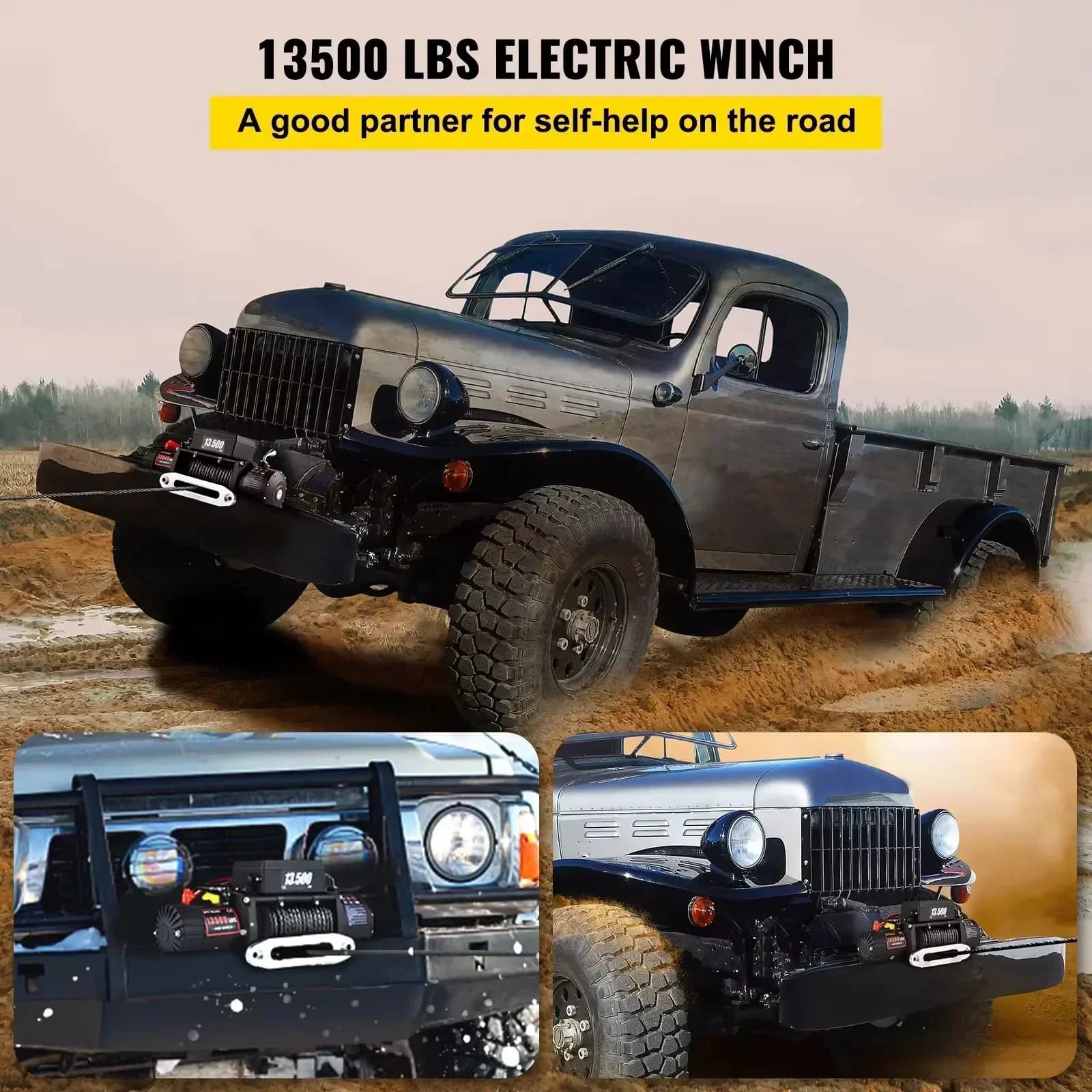 12V Electric Winch | 13500 lb Capacity | Synthetic Rope | 4x4, Truck & Off-Road Recovery - Thumbnail 2