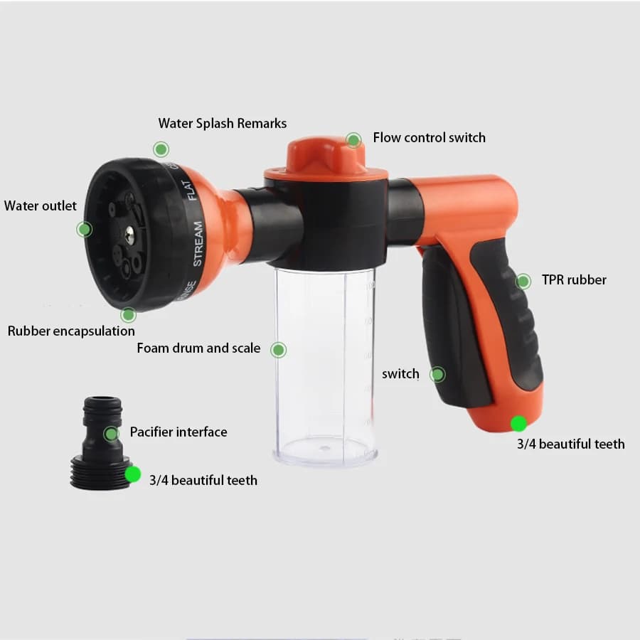 Pressure Car Wash Gun | Foam Cannon & Garden Watering Sprayer | Multi-Surface Cleaning Tool - Thumbnail 2