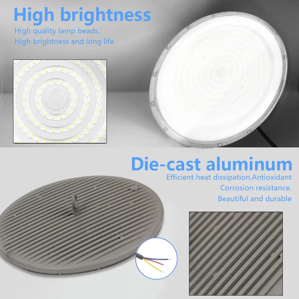 High Bay LED Light | 50W-600W UFO Ceiling Fixture for Warehouse & Garage | 85-265V AC - Thumbnail 4