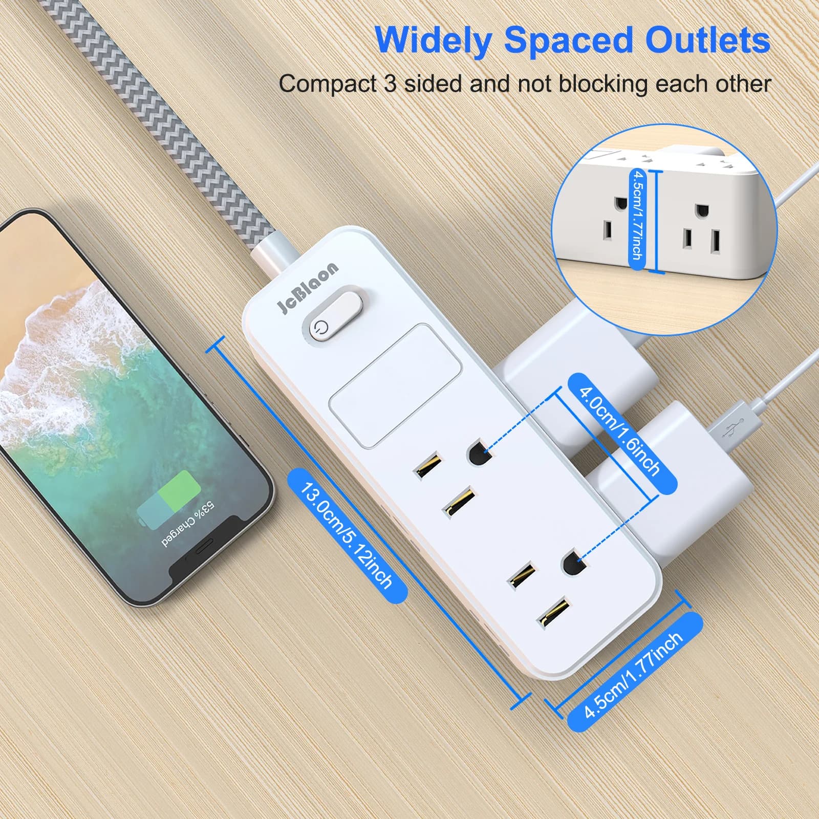 5-Outlet Surge Protector Power Strip | 5-Foot Extension Cord | Smart Home & Office Network Filter - Thumbnail 3