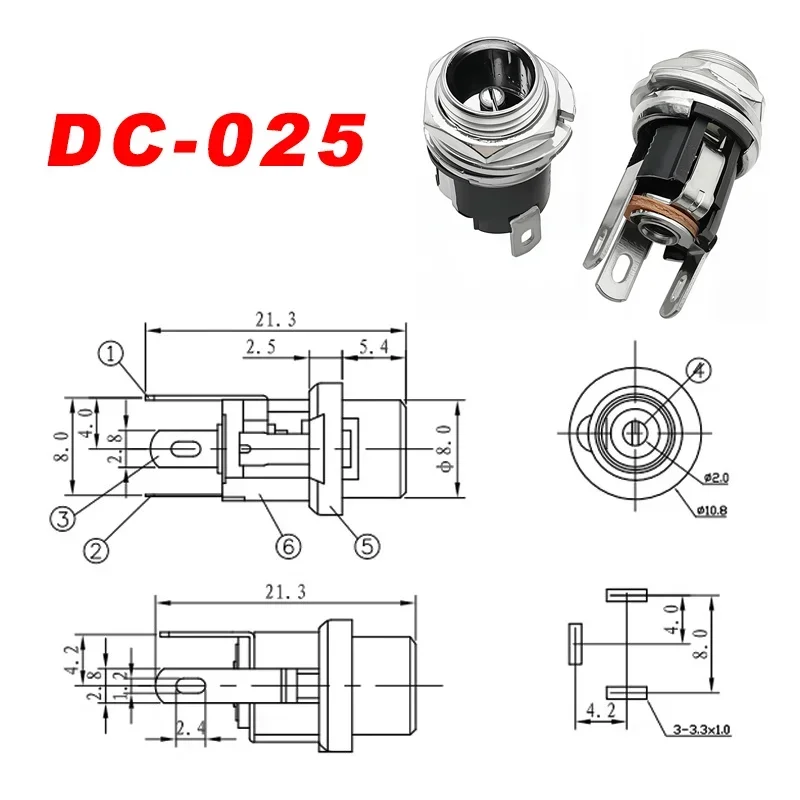 DC Power Connector Set | 5.5mm Panel Mount Jack & Plug | 10-Piece Kit for Secure Power Supply - Thumbnail 3