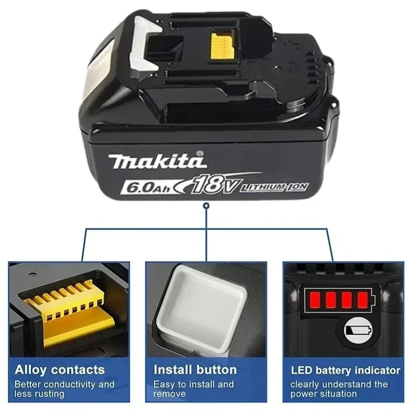 Makita 18V 6.0Ah Lithium-Ion Battery | High-Capacity Power Tool Battery with LED Charge Indicator - Thumbnail 4