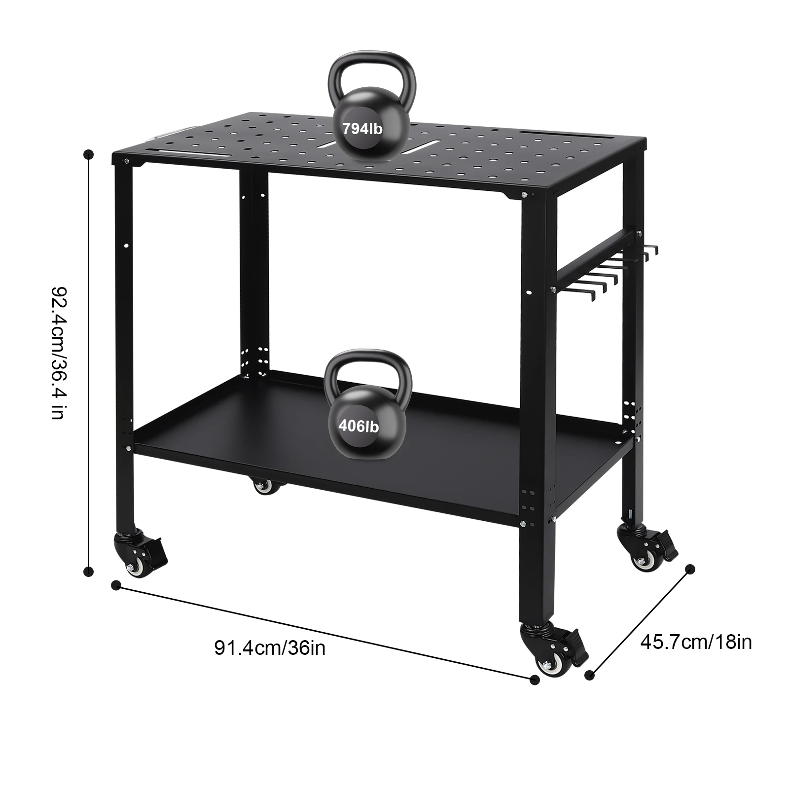 Welding Table with Adjustable Height | 36 x 18 Perforated Steel Top | Portable Workshop Cart - Thumbnail 5