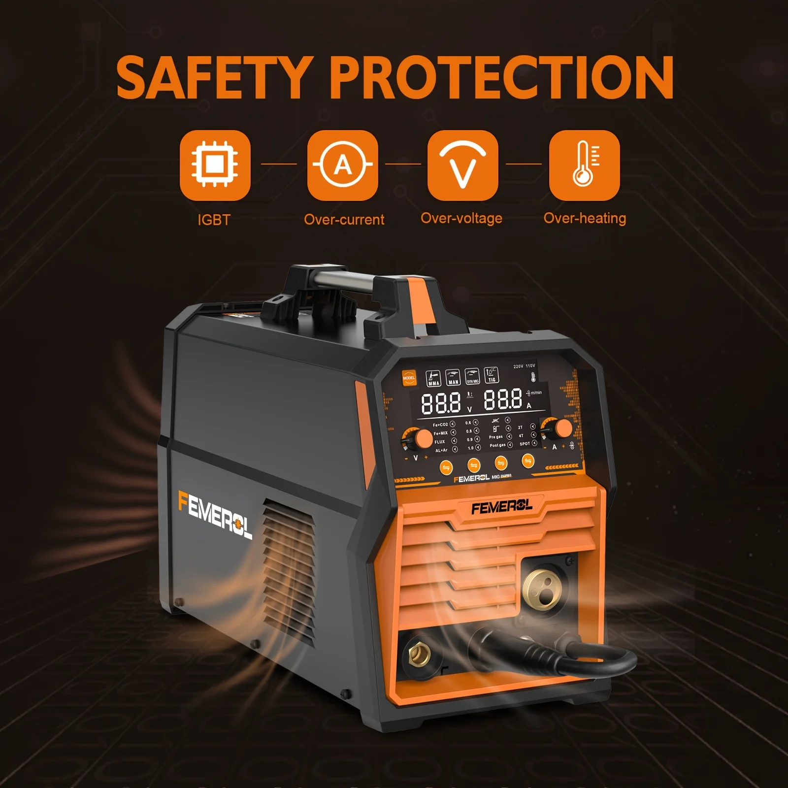 FEMEROL 6 In 1 Gas MIG Gasless Flux Core Stick Lift TIG Spot Welding Spool Gun Compatible Aluminum Welding Machine 110V/220V - Thumbnail 6
