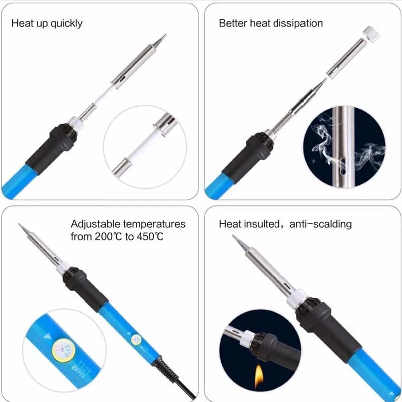 60W Adjustable Soldering Iron | Precision Temperature Control | 110V/220V Dual Voltage - Thumbnail 6