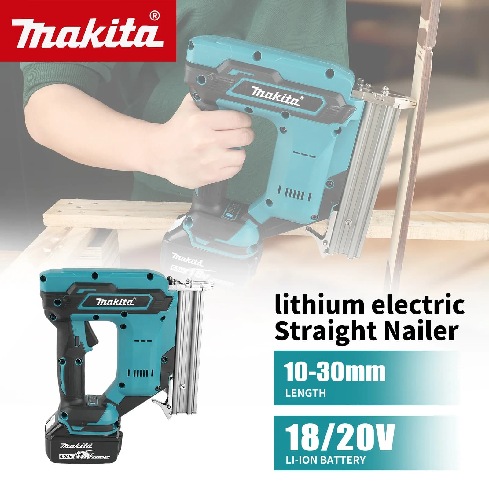 Makita Cordless Brad Nailer | 10-30mm Nails, 100-Capacity Magazine | High-Speed, Low-Noise Woodworking Tool - Thumbnail 3
