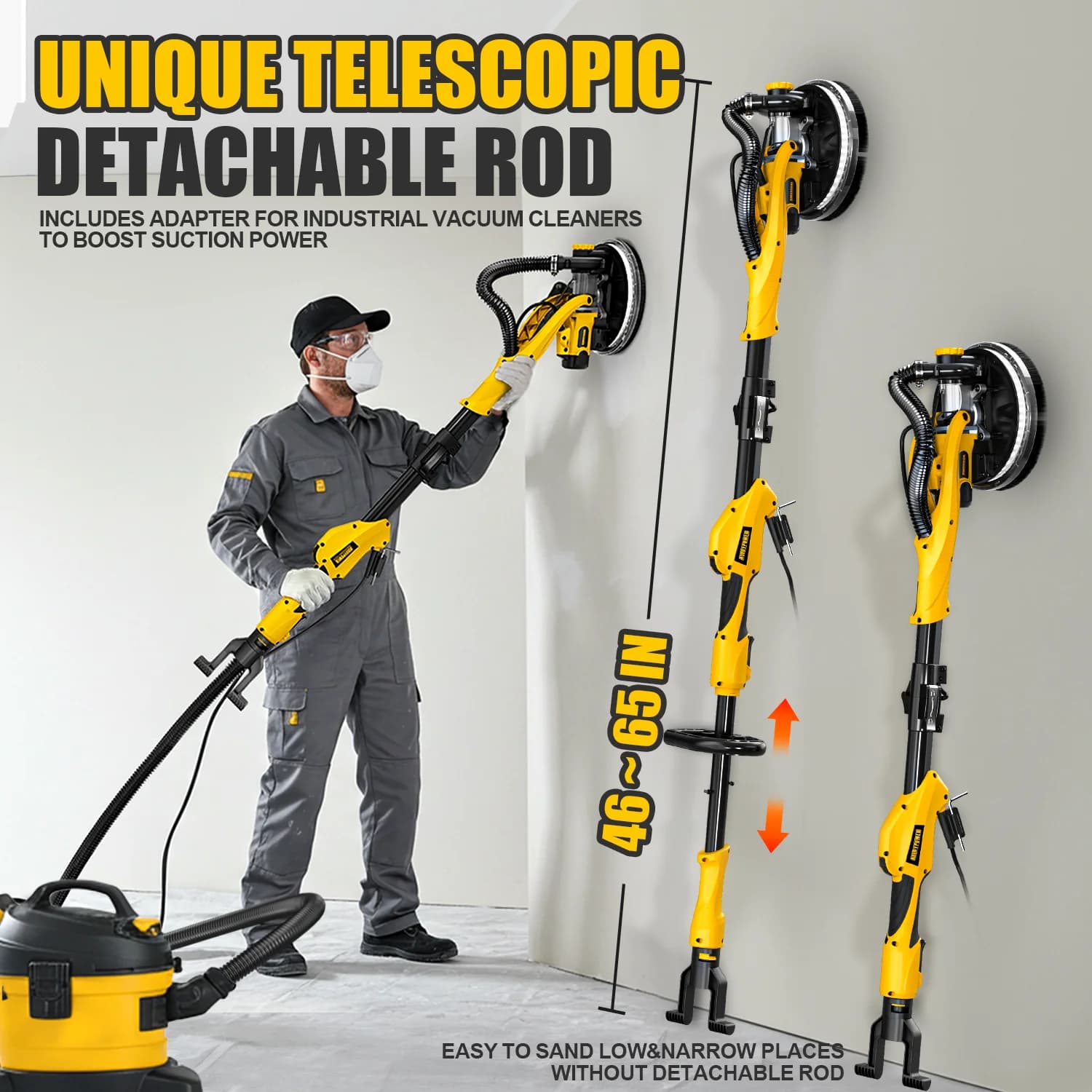 1050W High-Performance Drywall Sander | 7-Speed & Vacuum Dust Collection | Foldable Handle - Thumbnail 2
