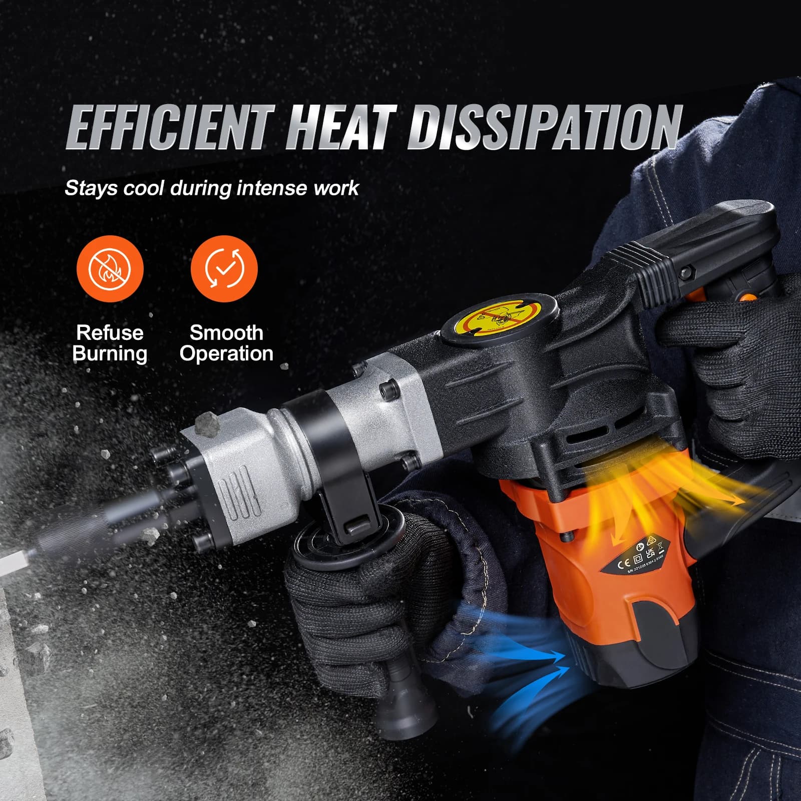 1400W Demolition Jackhammer | Heavy-Duty Concrete Breaker with 2 Chisel Bits - Thumbnail 3