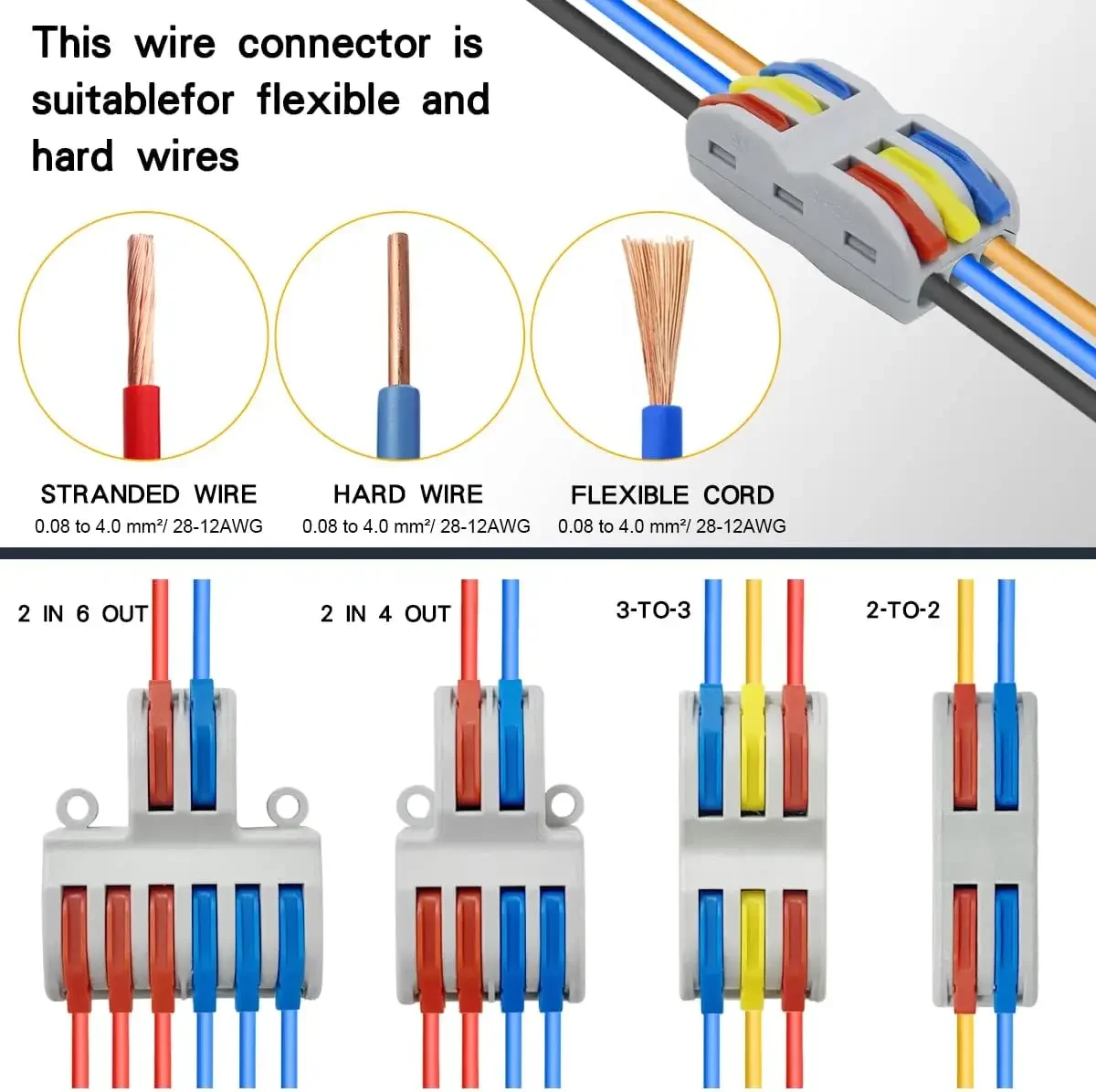 Push-In Wire Connectors | 10-1000PCS Bulk Kit | Quick-Splice Terminal Blocks for Secure Wiring - Thumbnail 6