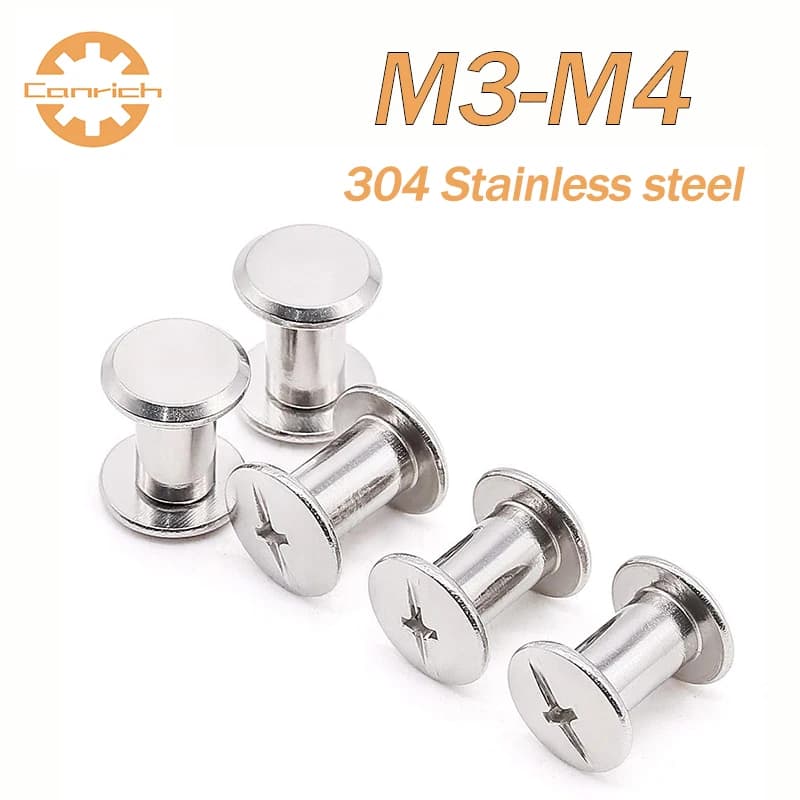 304 Stainless Steel Chicago Screws | M3 M4 Binding Bolts for Leather & Books | 10 Sets Assembling Kit - Thumbnail 2