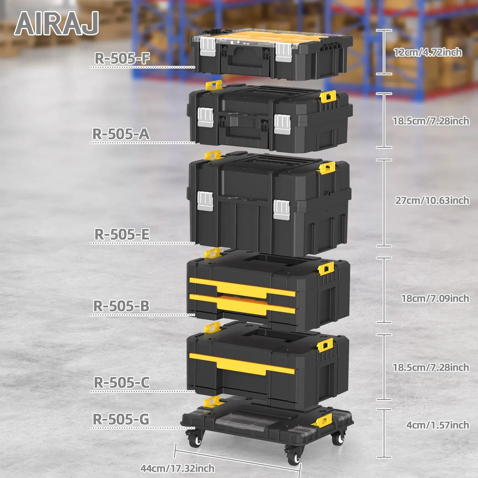 Stackable Toolbox Set | Portable Combo with Wheels | Space-Saving Workshop Storage - Thumbnail 3