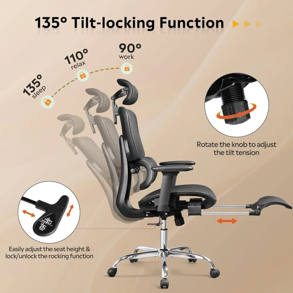 Mesh Office Chair | Reclining High Back Computer Chair with Footrest | Heavy Duty Design - Thumbnail 7