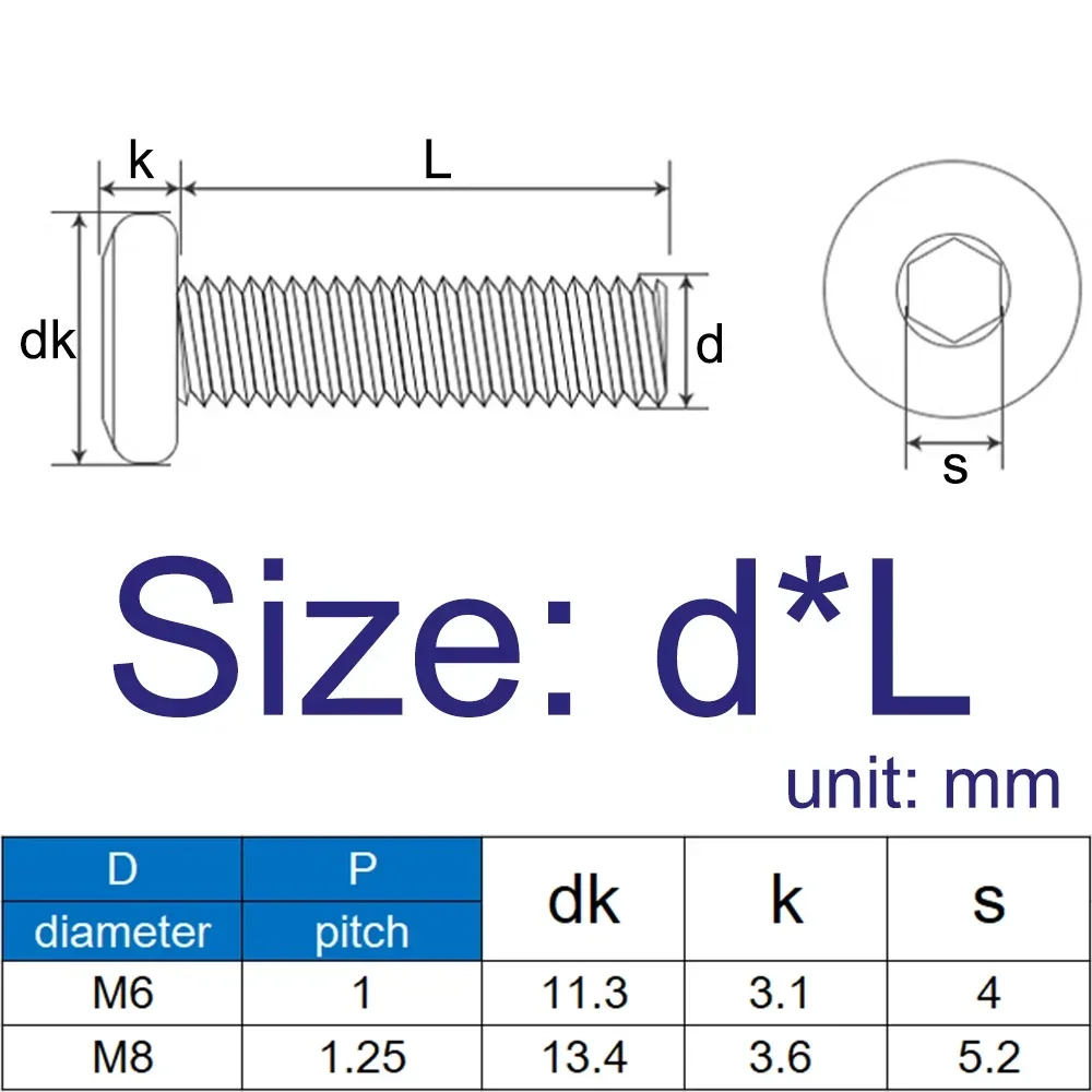 Hex Socket Screws | 10PCS M6 M8 Zinc-Plated | Flat Round Head Connector Bolts - Thumbnail 6