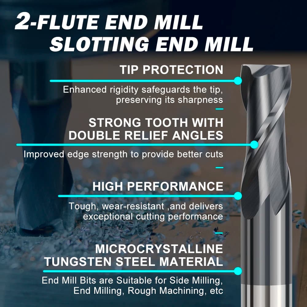 2 Flute Carbide Spiral Router Bit | 4-18mm Shank HRC50 | CNC Milling for Aluminum & Steel - Thumbnail 3