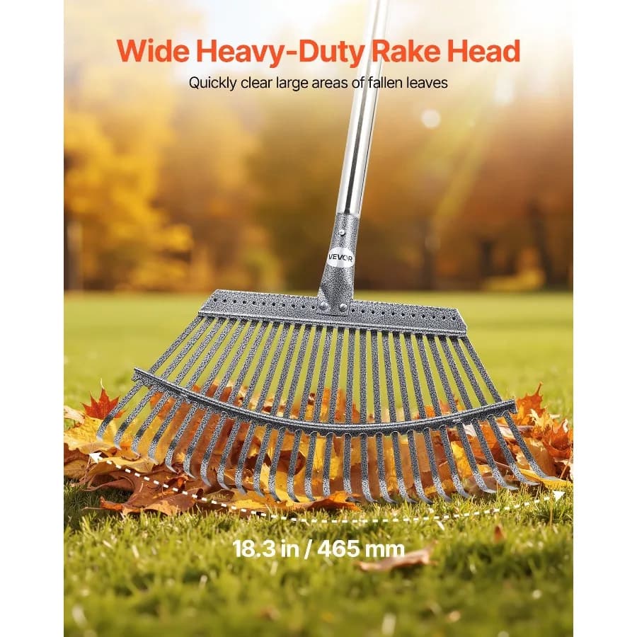 Duty Adjustable Garden Rake | 25 Metal Tines | 18.3 Head & 36-73 Handle for Lawns - Thumbnail 2