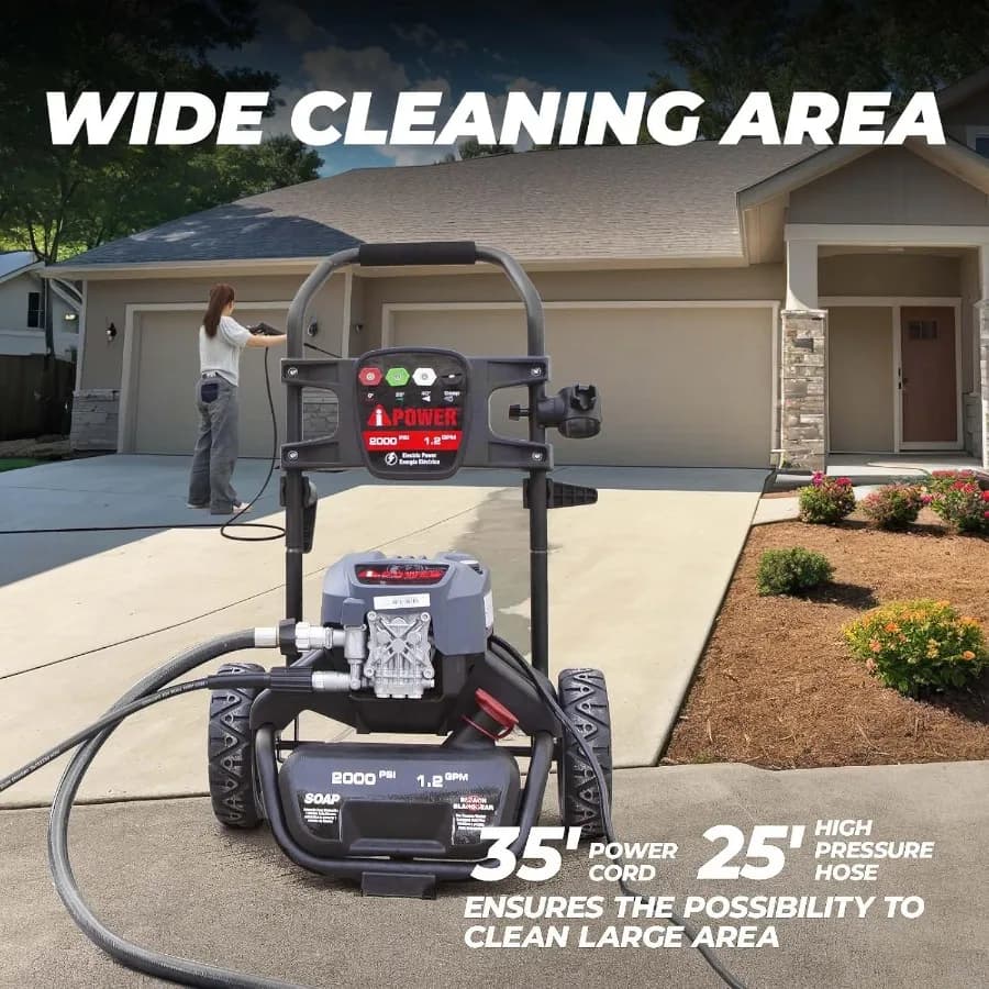 Electric Pressure Washer | 2000 PSI 1.2 GPM with Soap Tank | 5 Quick Connect Nozzles - Thumbnail 2