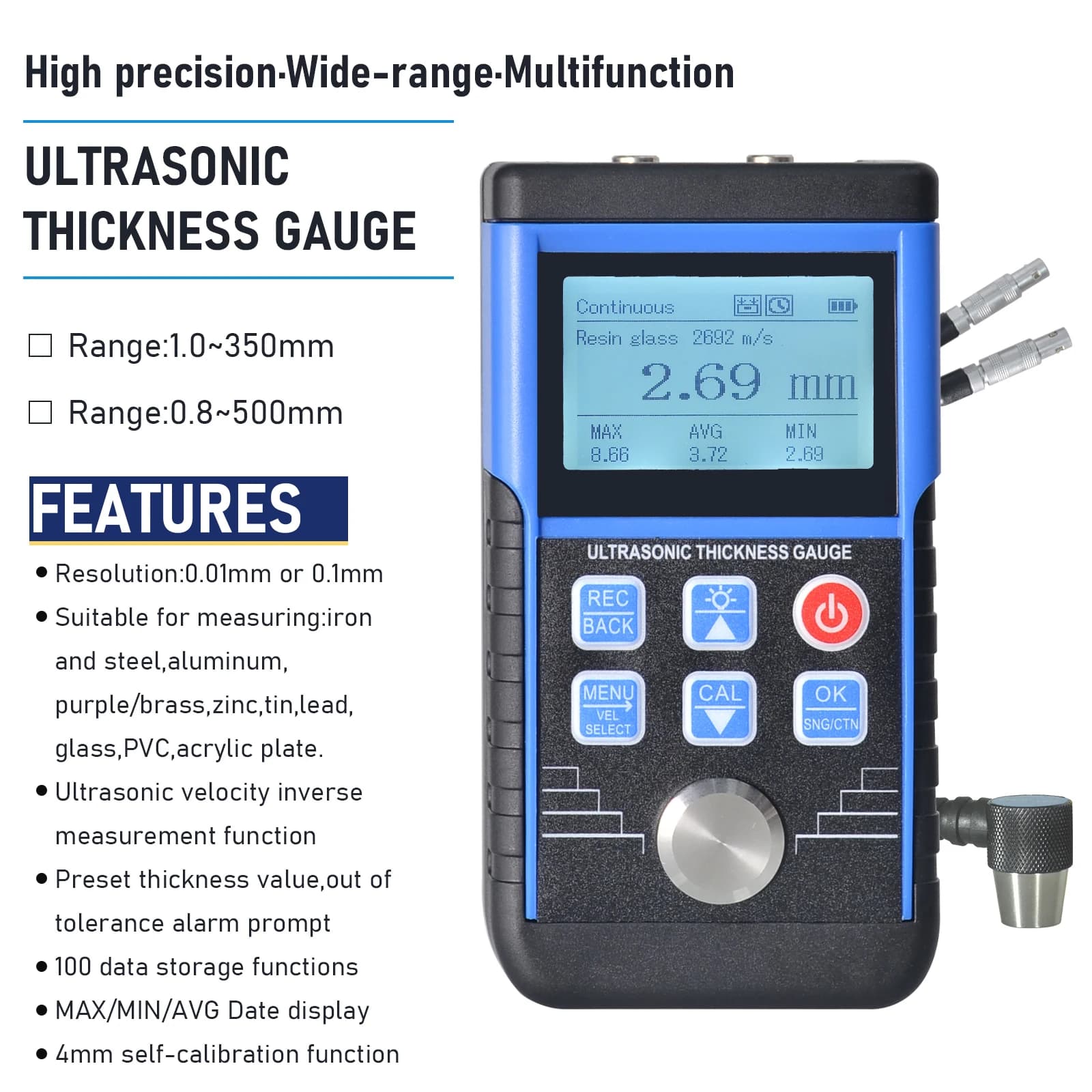 Ultrasonic Coating Thickness Gauge | 1.0-350mm Range | Multi-Material Tester for Automotive & Metal - Thumbnail 3