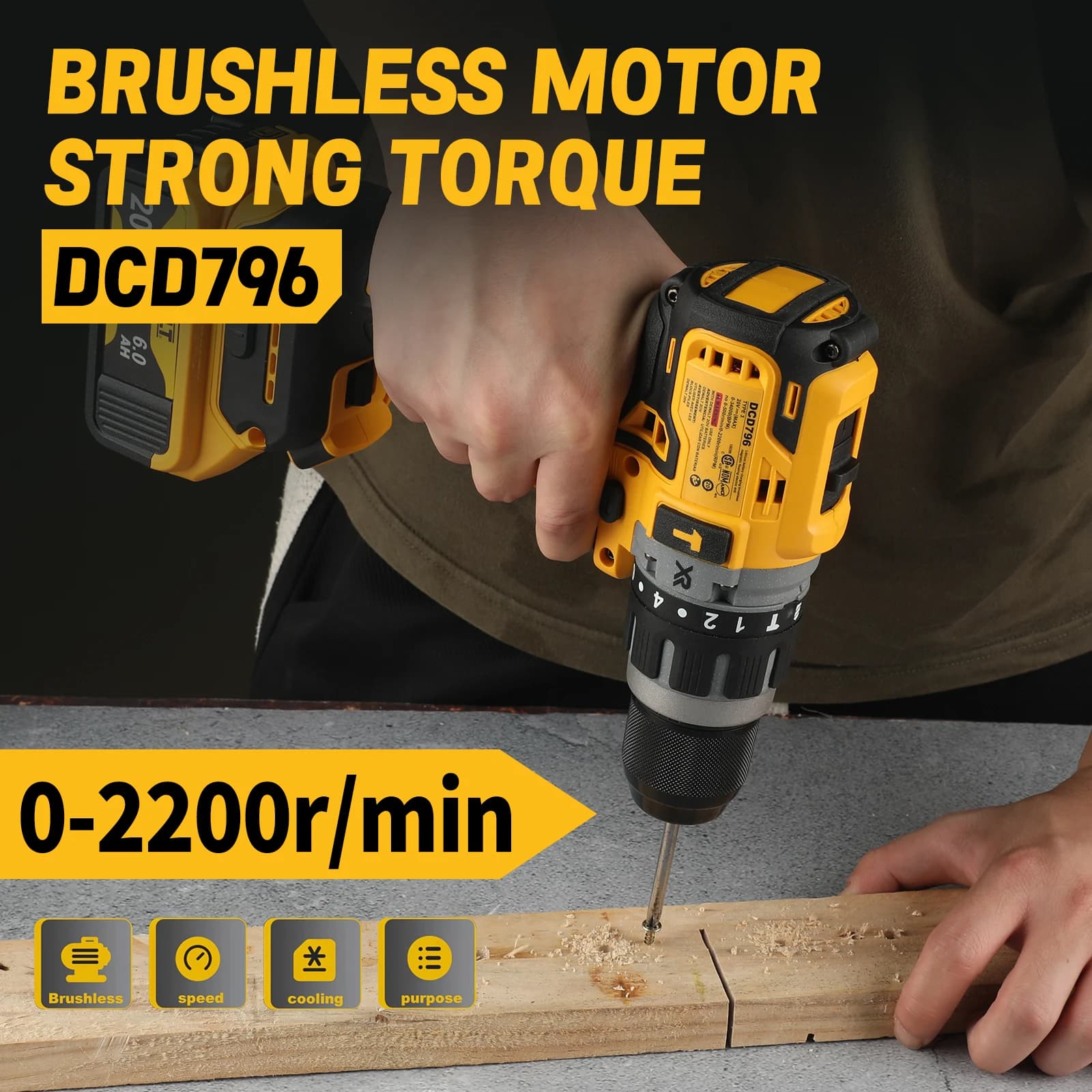 DeWALT DCD796 Brushless Cordless Drill | 20V Power | 70Nm Torque for Professional Results - Thumbnail 3