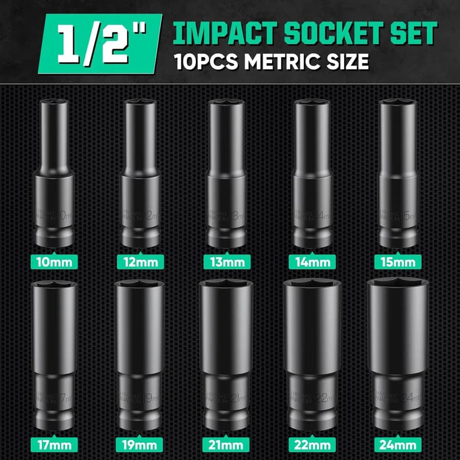 1/2-Inch Drive Impact Socket Set | 8-32mm Metric | Heavy-Duty Carbon Steel | Hard Case Included - Thumbnail 2