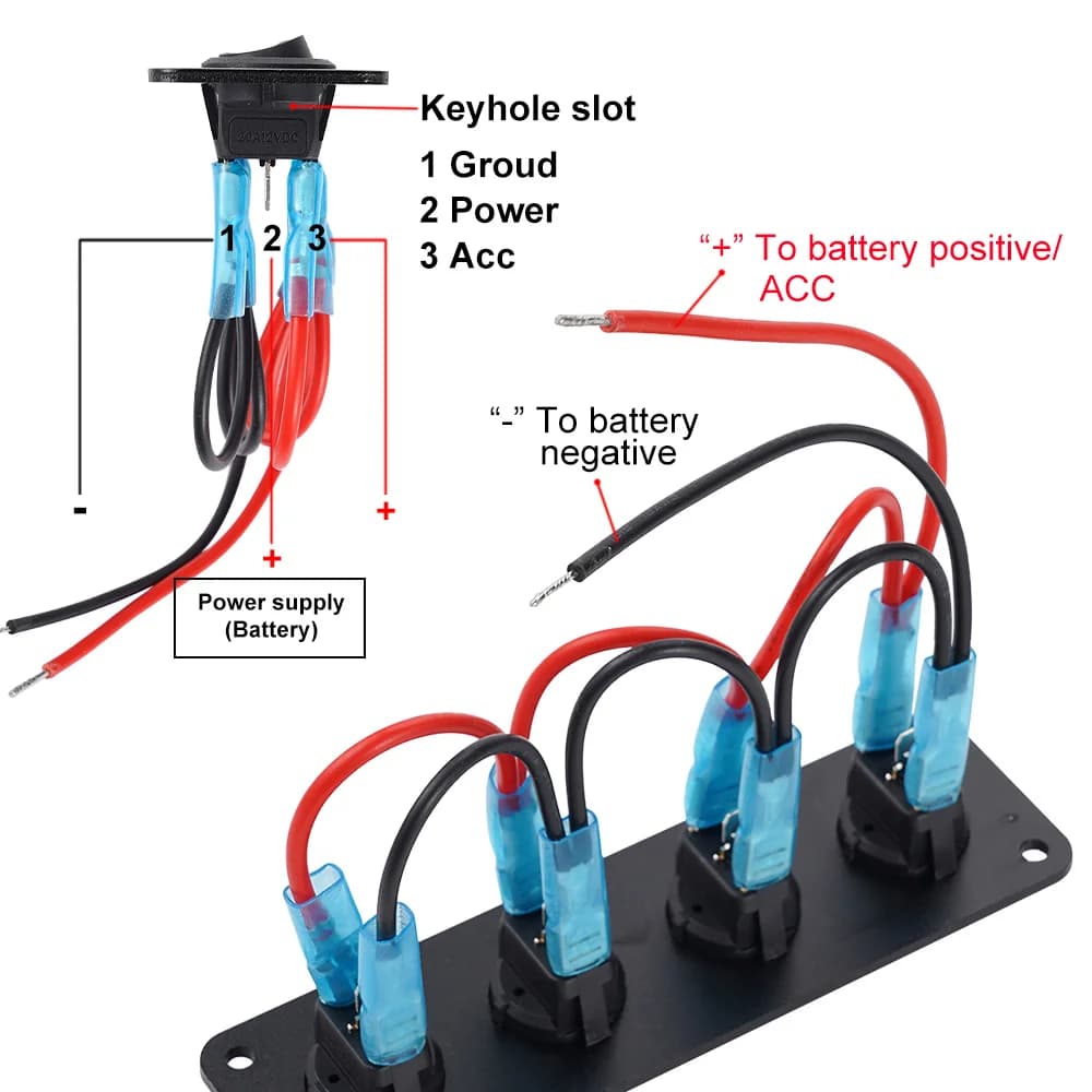 Marine-Grade Rocker Switch Panel | 1-4 Gang Toggle | 12V/USB Power | Blue LED Backlit - Thumbnail 3