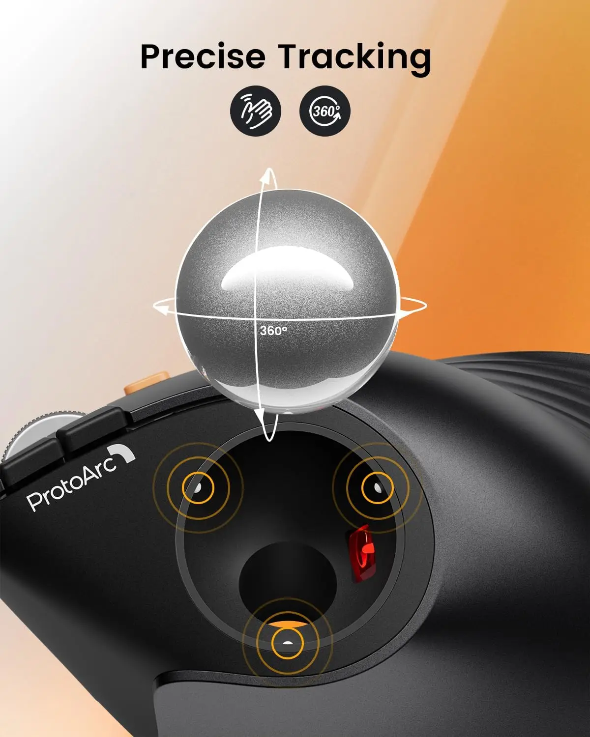ProtoArc Vertical Wireless Trackball Mouse, EM05 NL Bluetooth Ergonomic Rollerball Mouse Rechargeable Computer Laptop Thumb Mice - Thumbnail 4