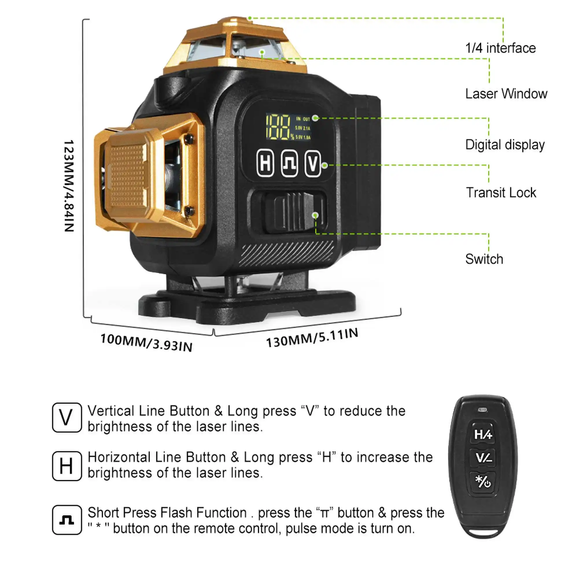 12/16-Line 4D Green Laser Level | 360° Rotation | High-Precision Vertical/Horizontal Lines - Thumbnail 4