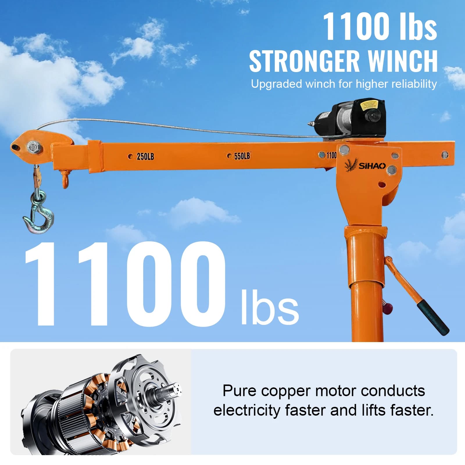 3500lb Truck-Mounted Winch | 1100lb Electric Hoist | 360° Swivel & Folding Crane - Thumbnail 5
