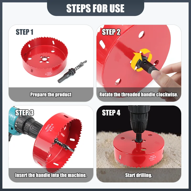 Bi-Metal Hole Saw Kit | Cuts Aluminum, Iron & Stainless Steel | M42 102-220mm Drill Bit - Thumbnail 3