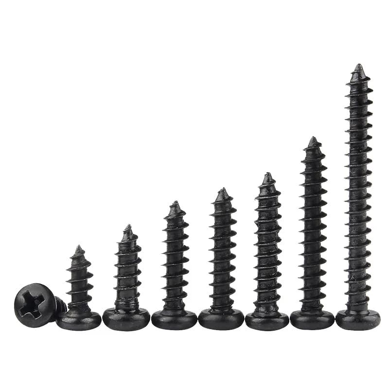 Self-Tapping Screws Assortment | 100pcs Black Carbon Steel | M1-M5 Phillips Round Head - Thumbnail 3