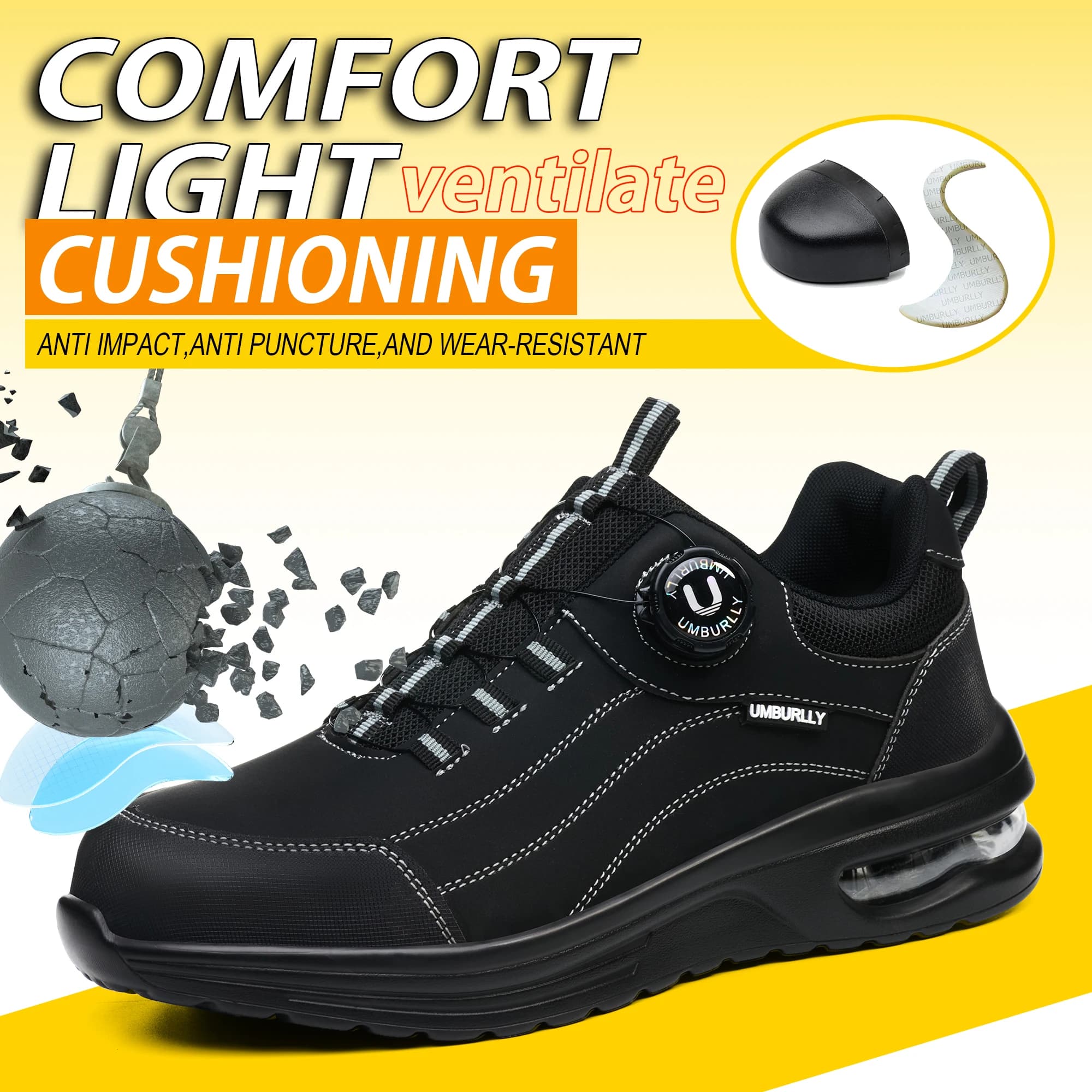 Construction Shoes | Steel Toe Kevlar Midsole & Air Cushion | Men's Safety Work Boots - Thumbnail 2