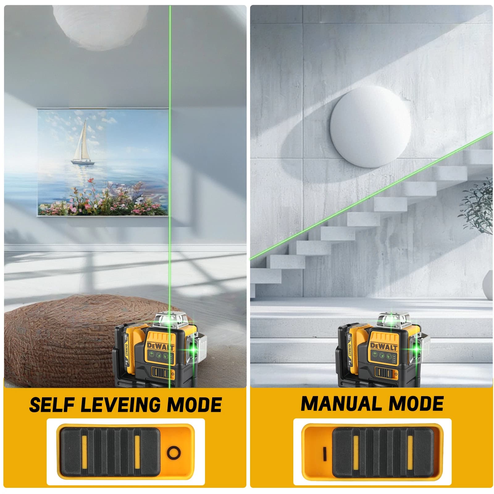 DeWalt DW089LG Self-Leveling Green Laser Level | 12V Cordless | 12-Line 360° Precision - Thumbnail 4