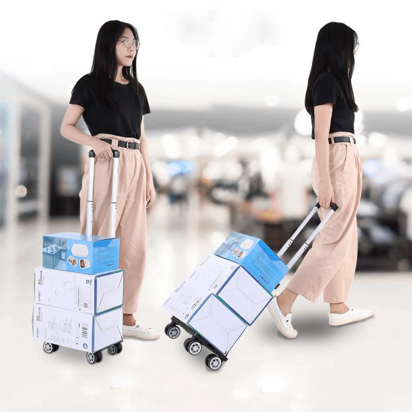 Folding Hand Truck | 5-Wheel Portable Luggage Cart for Travel & Shopping - Thumbnail 5