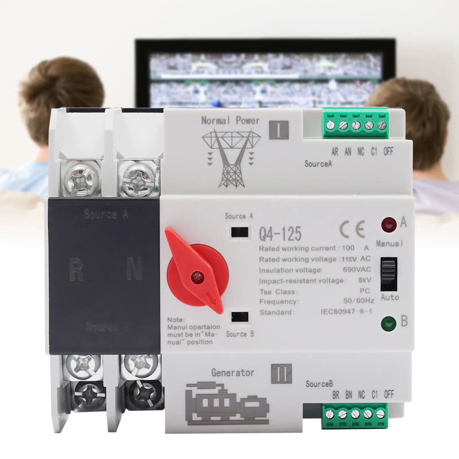 100A Automatic Transfer Switch | Dual Power Control for Grid & Generator | 110V - Thumbnail 3