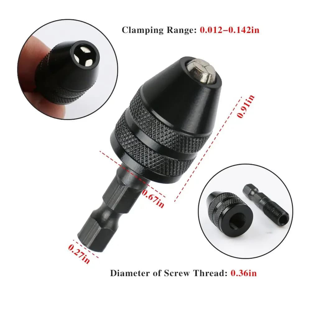 1/4 Hex Shank Drill Chuck Adapter | Keyless Screwdriver & Impact Driver Bit Converter - Thumbnail 6