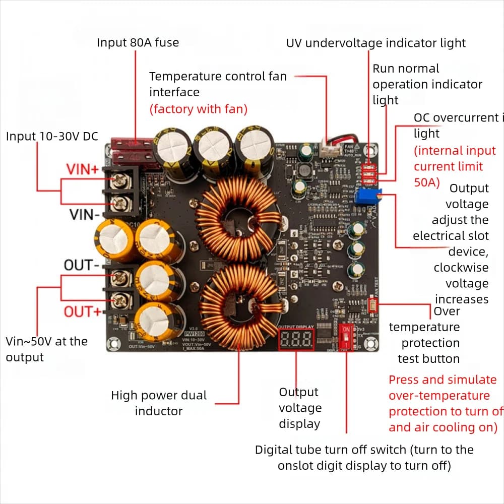 Audio Power Supply | 1200W 50A Boost Module | High-Current Amplifier Board - Thumbnail 5